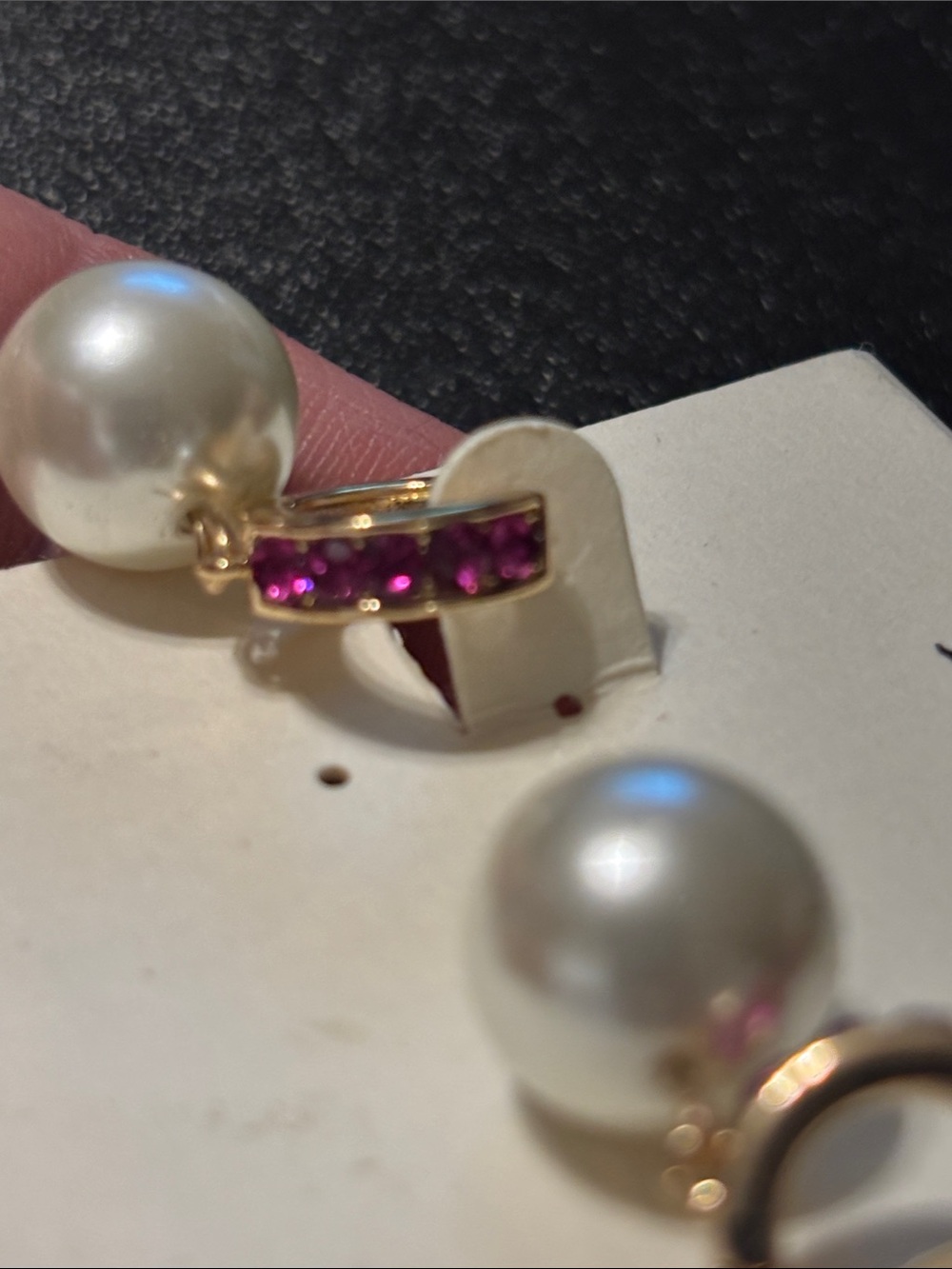Gold-Tone Pink Crystal Hoop Pearl Drop‎ Earrings Dangle Drop - Picture 4 of 11